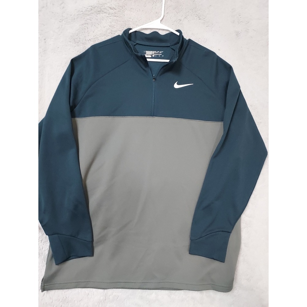 Nike Pullover Mens XL Golf Dri Fit Quarter Zip Gray Green Lightweight Mock Neck - Picture 2 of 12